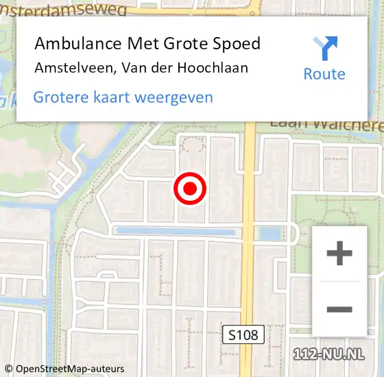 Locatie op kaart van de 112 melding: Ambulance Met Grote Spoed Naar Amstelveen, Van der Hoochlaan op 8 november 2016 09:59