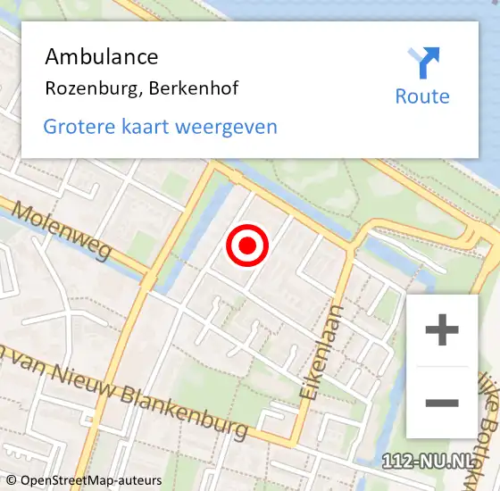 Locatie op kaart van de 112 melding: Ambulance Rozenburg, Berkenhof op 8 november 2016 10:09