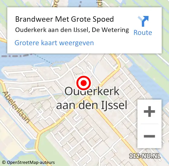 Locatie op kaart van de 112 melding: Brandweer Met Grote Spoed Naar Ouderkerk aan den IJssel, De Wetering op 8 november 2016 11:09