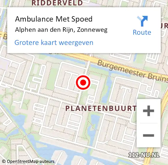Locatie op kaart van de 112 melding: Ambulance Met Spoed Naar Alphen aan den rijn, Zonneweg op 8 november 2016 11:10
