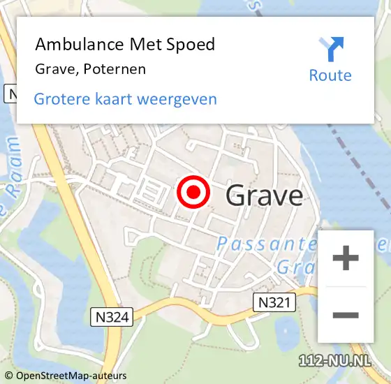 Locatie op kaart van de 112 melding: Ambulance Met Spoed Naar Grave, Poternen op 8 november 2016 11:48