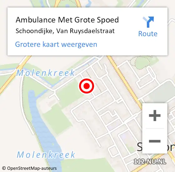 Locatie op kaart van de 112 melding: Ambulance Met Grote Spoed Naar Schoondijke, Van Ruysdaelstraat op 8 november 2016 12:48