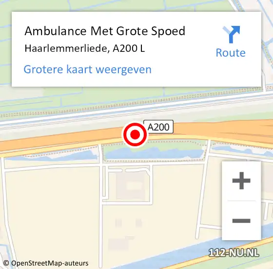 Locatie op kaart van de 112 melding: Ambulance Met Grote Spoed Naar Haarlemmerliede, A200 L op 8 november 2016 15:39