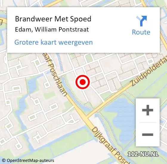 Locatie op kaart van de 112 melding: Brandweer Met Spoed Naar Edam, William Pontstraat op 8 november 2016 17:31