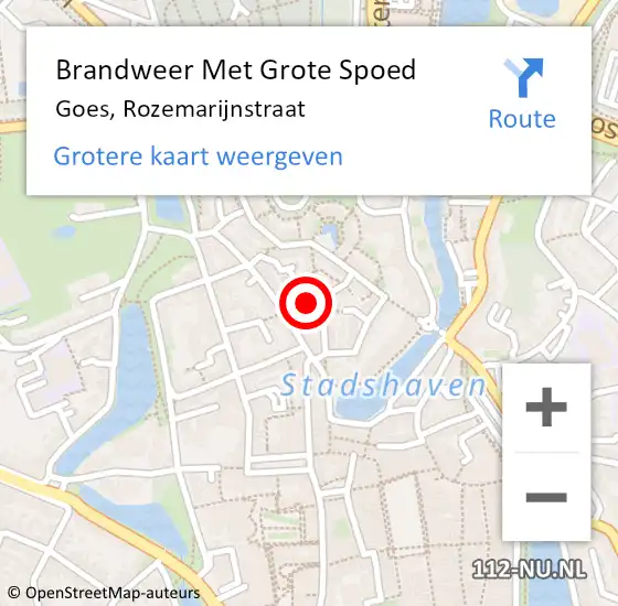 Locatie op kaart van de 112 melding: Brandweer Met Grote Spoed Naar Goes, Rozemarijnstraat op 8 november 2016 19:54