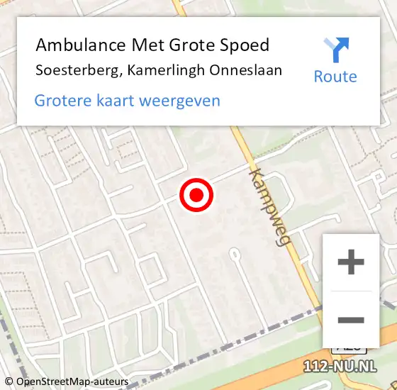 Locatie op kaart van de 112 melding: Ambulance Met Grote Spoed Naar Soesterberg, Kamerlingh Onneslaan op 8 november 2016 21:08