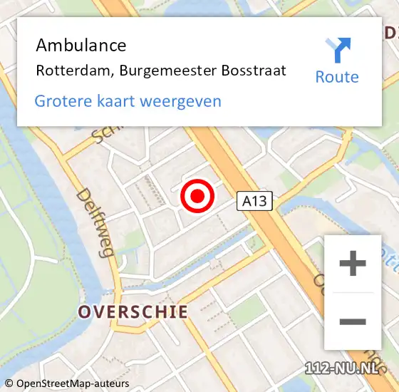 Locatie op kaart van de 112 melding: Ambulance Rotterdam, Burgemeester Bosstraat op 8 november 2016 21:12