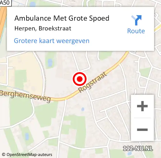 Locatie op kaart van de 112 melding: Ambulance Met Grote Spoed Naar Herpen, Broekstraat op 8 november 2016 23:53