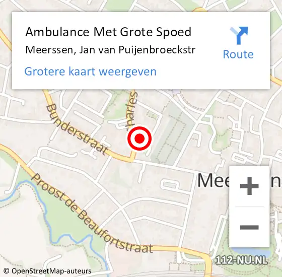 Locatie op kaart van de 112 melding: Ambulance Met Grote Spoed Naar Meerssen, Jan van Puijenbroeckstr op 1 januari 2014 02:14