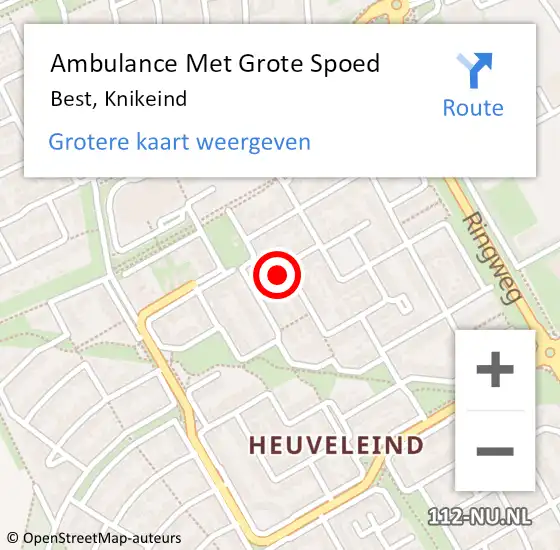 Locatie op kaart van de 112 melding: Ambulance Met Grote Spoed Naar Best, Knikeind op 9 november 2016 00:52