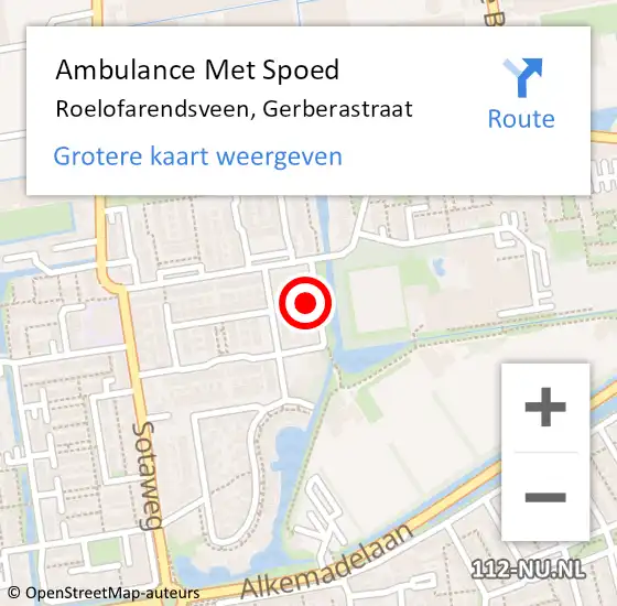 Locatie op kaart van de 112 melding: Ambulance Met Spoed Naar Roelofarendsveen, Gerberastraat op 9 november 2016 01:53