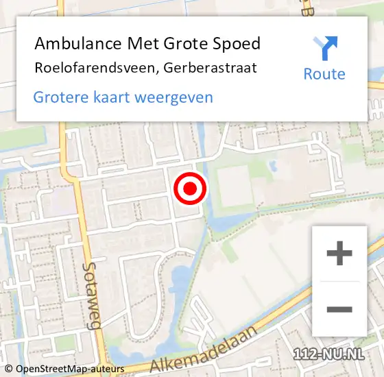 Locatie op kaart van de 112 melding: Ambulance Met Grote Spoed Naar Roelofarendsveen, Gerberastraat op 9 november 2016 01:54