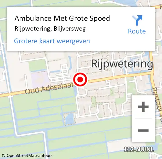 Locatie op kaart van de 112 melding: Ambulance Met Grote Spoed Naar Rijpwetering, Blijversweg op 9 november 2016 04:38