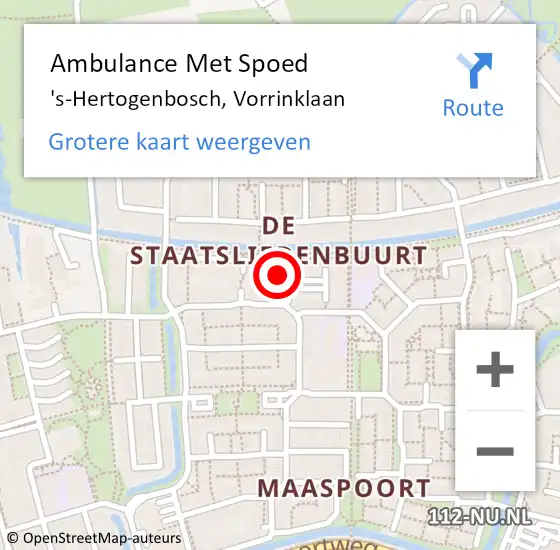 Locatie op kaart van de 112 melding: Ambulance Met Spoed Naar 's-Hertogenbosch, Vorrinklaan op 9 november 2016 07:13