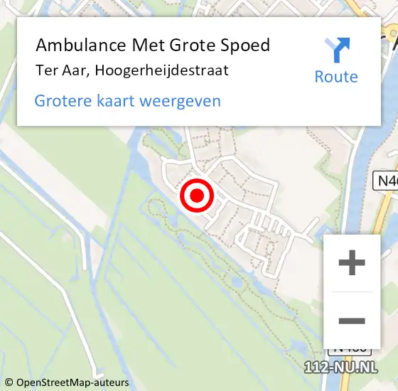 Locatie op kaart van de 112 melding: Ambulance Met Grote Spoed Naar Ter Aar, Hoogerheijdestraat op 9 november 2016 07:31