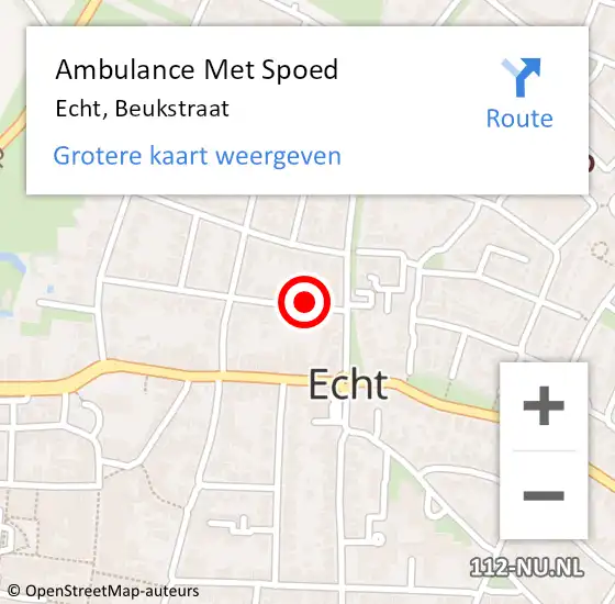 Locatie op kaart van de 112 melding: Ambulance Met Spoed Naar Echt, Beukstraat op 9 november 2016 09:37
