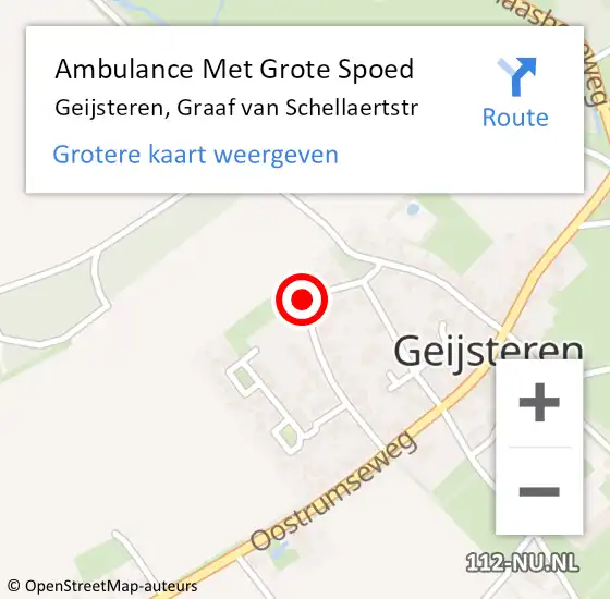 Locatie op kaart van de 112 melding: Ambulance Met Grote Spoed Naar Geijsteren, Graaf van Schellaertstr op 9 november 2016 10:37