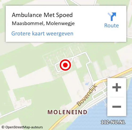 Locatie op kaart van de 112 melding: Ambulance Met Spoed Naar Maasbommel, Molenwegje op 9 november 2016 10:53