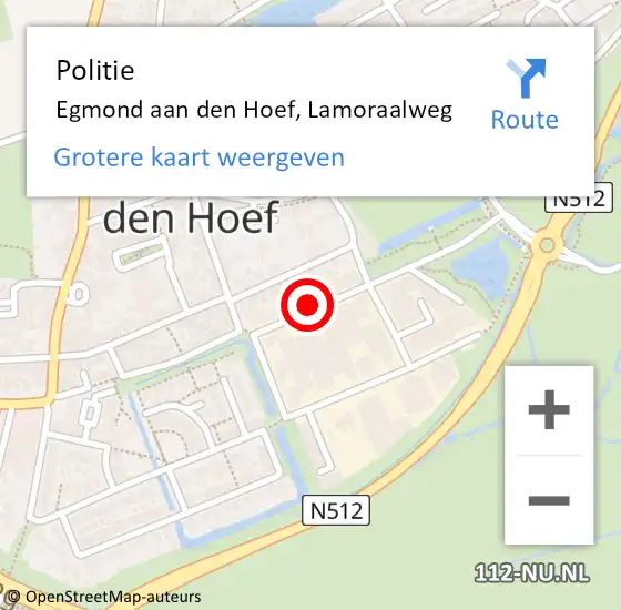 Locatie op kaart van de 112 melding: Politie Egmond aan den Hoef, Lamoraalweg op 9 november 2016 11:14