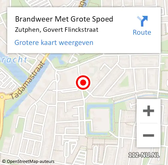 Locatie op kaart van de 112 melding: Brandweer Met Grote Spoed Naar Zutphen, Govert Flinckstraat op 9 november 2016 12:02