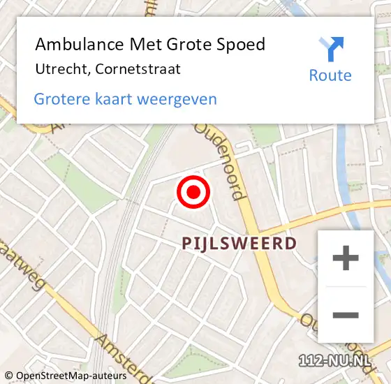Locatie op kaart van de 112 melding: Ambulance Met Grote Spoed Naar Utrecht, Cornetstraat op 9 november 2016 12:30