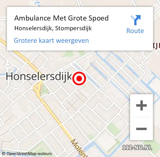 Locatie op kaart van de 112 melding: Ambulance Met Grote Spoed Naar Honselersdijk, Stompersdijk op 9 november 2016 13:56