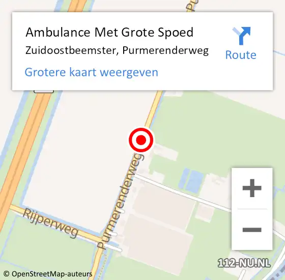 Locatie op kaart van de 112 melding: Ambulance Met Grote Spoed Naar Zuidoostbeemster, Purmerenderweg op 9 november 2016 14:09
