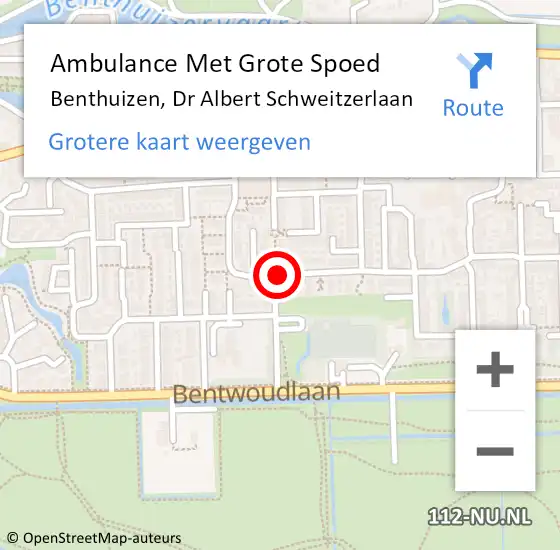 Locatie op kaart van de 112 melding: Ambulance Met Grote Spoed Naar Benthuizen, Dr Albert Schweitzerlaan op 9 november 2016 14:27