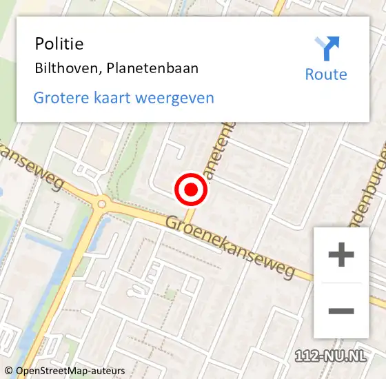 Locatie op kaart van de 112 melding: Politie Bilthoven, Planetenbaan op 9 november 2016 15:08