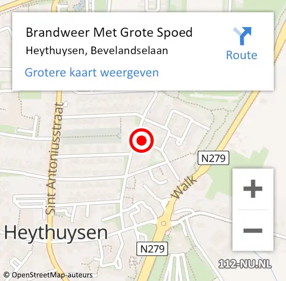 Locatie op kaart van de 112 melding: Brandweer Met Grote Spoed Naar Heythuysen, Bevelandselaan op 9 november 2016 16:56