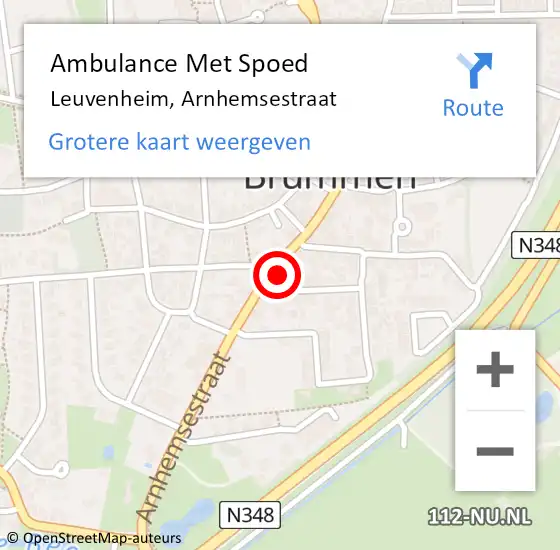 Locatie op kaart van de 112 melding: Ambulance Met Spoed Naar Leuvenheim, Arnhemsestraat op 9 november 2016 16:56