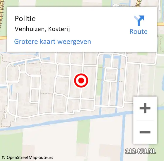 Locatie op kaart van de 112 melding: Politie Venhuizen, Kosterij op 9 november 2016 18:05