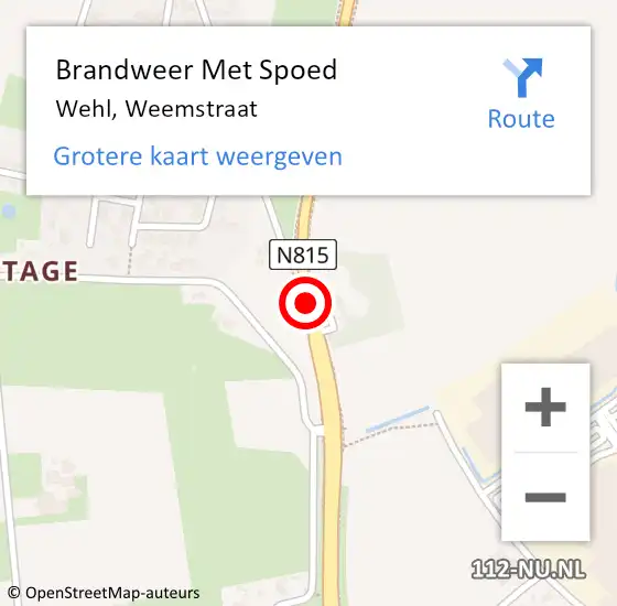Locatie op kaart van de 112 melding: Brandweer Met Spoed Naar Wehl, Weemstraat op 9 november 2016 18:39