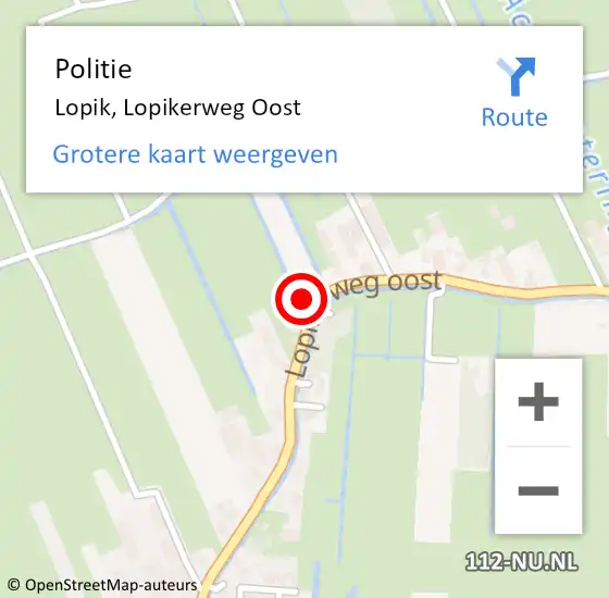 Locatie op kaart van de 112 melding: Politie Lopik, Lopikerweg Oost op 9 november 2016 19:18