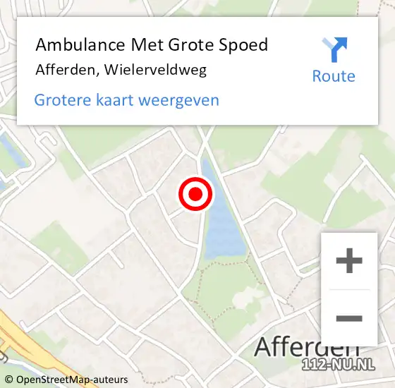 Locatie op kaart van de 112 melding: Ambulance Met Grote Spoed Naar Afferden, Wielerveldweg op 9 november 2016 19:19