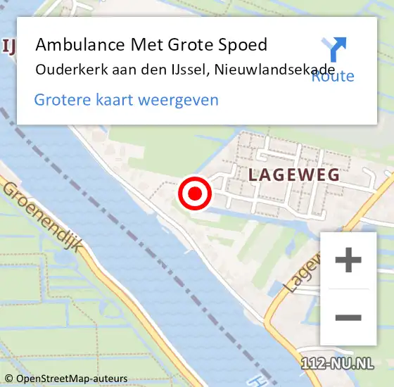 Locatie op kaart van de 112 melding: Ambulance Met Grote Spoed Naar Ouderkerk aan den IJssel, Nieuwlandsekade op 9 november 2016 22:48