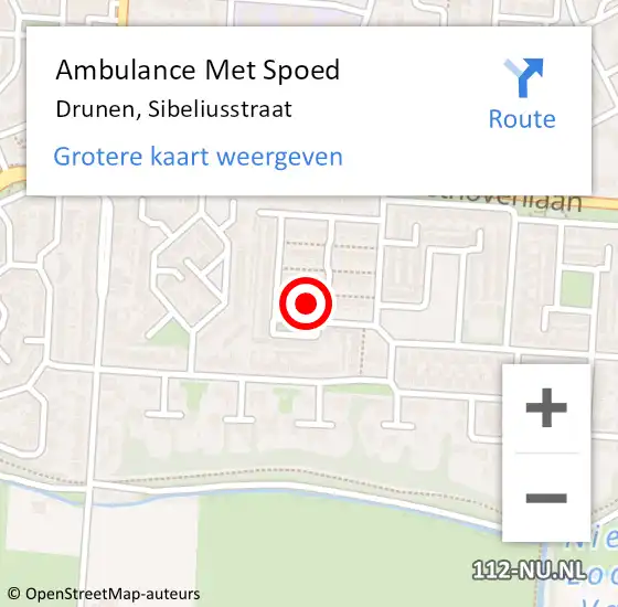 Locatie op kaart van de 112 melding: Ambulance Met Spoed Naar Drunen, Sibeliusstraat op 9 november 2016 22:57