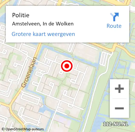 Locatie op kaart van de 112 melding: Politie Amstelveen, In de Wolken op 9 november 2016 23:27