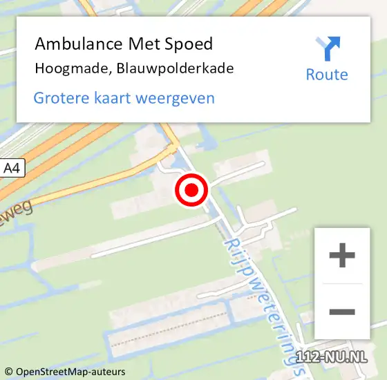 Locatie op kaart van de 112 melding: Ambulance Met Spoed Naar Hoogmade, Blauwpolderkade op 9 november 2016 23:36