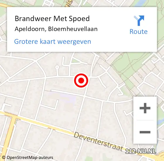 Locatie op kaart van de 112 melding: Brandweer Met Spoed Naar Apeldoorn, Bloemheuvellaan op 10 november 2016 06:54