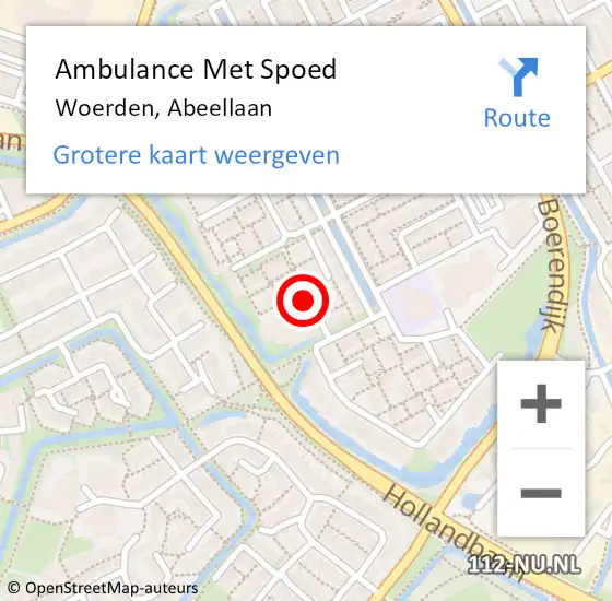 Locatie op kaart van de 112 melding: Ambulance Met Spoed Naar Woerden, Abeellaan op 10 november 2016 08:26