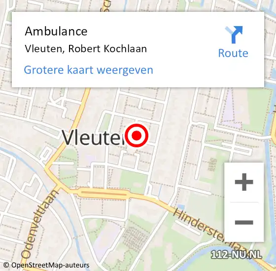 Locatie op kaart van de 112 melding: Ambulance Vleuten, Robert Kochlaan op 10 november 2016 09:19