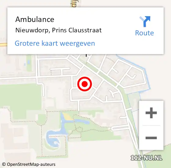 Locatie op kaart van de 112 melding: Ambulance Nieuwdorp, Prins Clausstraat op 10 november 2016 09:41