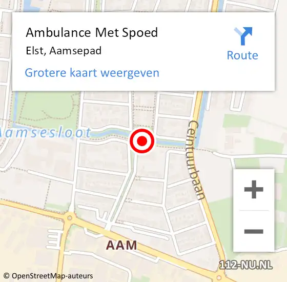 Locatie op kaart van de 112 melding: Ambulance Met Spoed Naar Elst, Aamsepad op 10 november 2016 10:14
