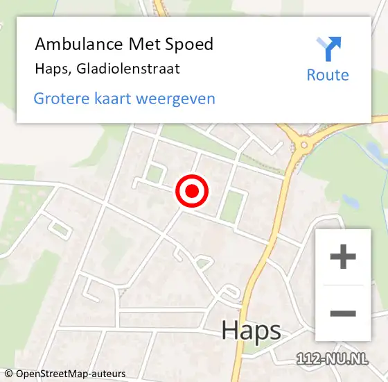 Locatie op kaart van de 112 melding: Ambulance Met Spoed Naar Haps, Gladiolenstraat op 10 november 2016 10:58