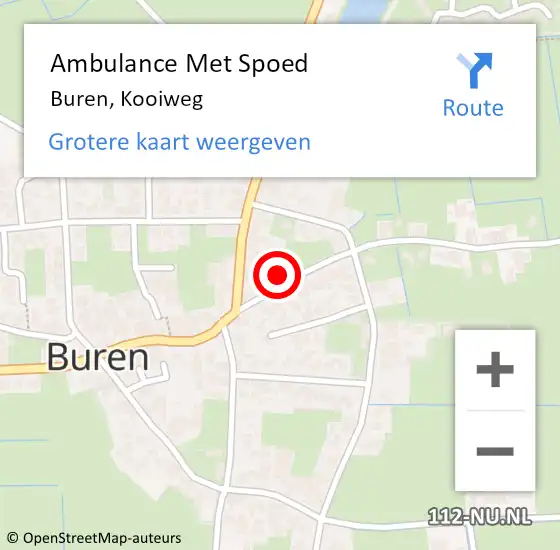 Locatie op kaart van de 112 melding: Ambulance Met Spoed Naar Buren, Kooiweg op 18 september 2013 00:11