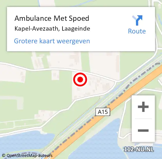 Locatie op kaart van de 112 melding: Ambulance Met Spoed Naar Kapel-Avezaath, Laageinde op 10 november 2016 12:28