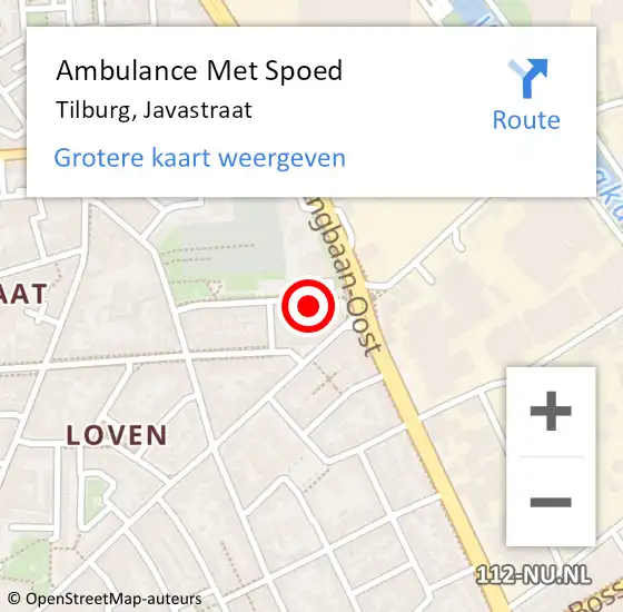 Locatie op kaart van de 112 melding: Ambulance Met Spoed Naar Tilburg, Javastraat op 10 november 2016 12:35