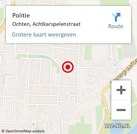 Locatie op kaart van de 112 melding: Politie Ochten, Achtkarspelenstraat op 10 november 2016 13:04