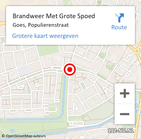 Locatie op kaart van de 112 melding: Brandweer Met Grote Spoed Naar Goes, Populierenstraat op 10 november 2016 15:17